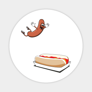 hot dog diving into a bun, hotdog Magnet